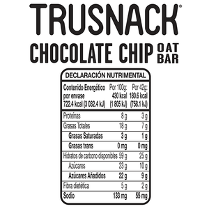 TRUSNACK OAT BAR CHOCOLATE CHIP 4 PACK 168G