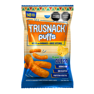 TRUSNACK PUFFS VEGAN QUESO  Caja con 25 bolsas de 35g